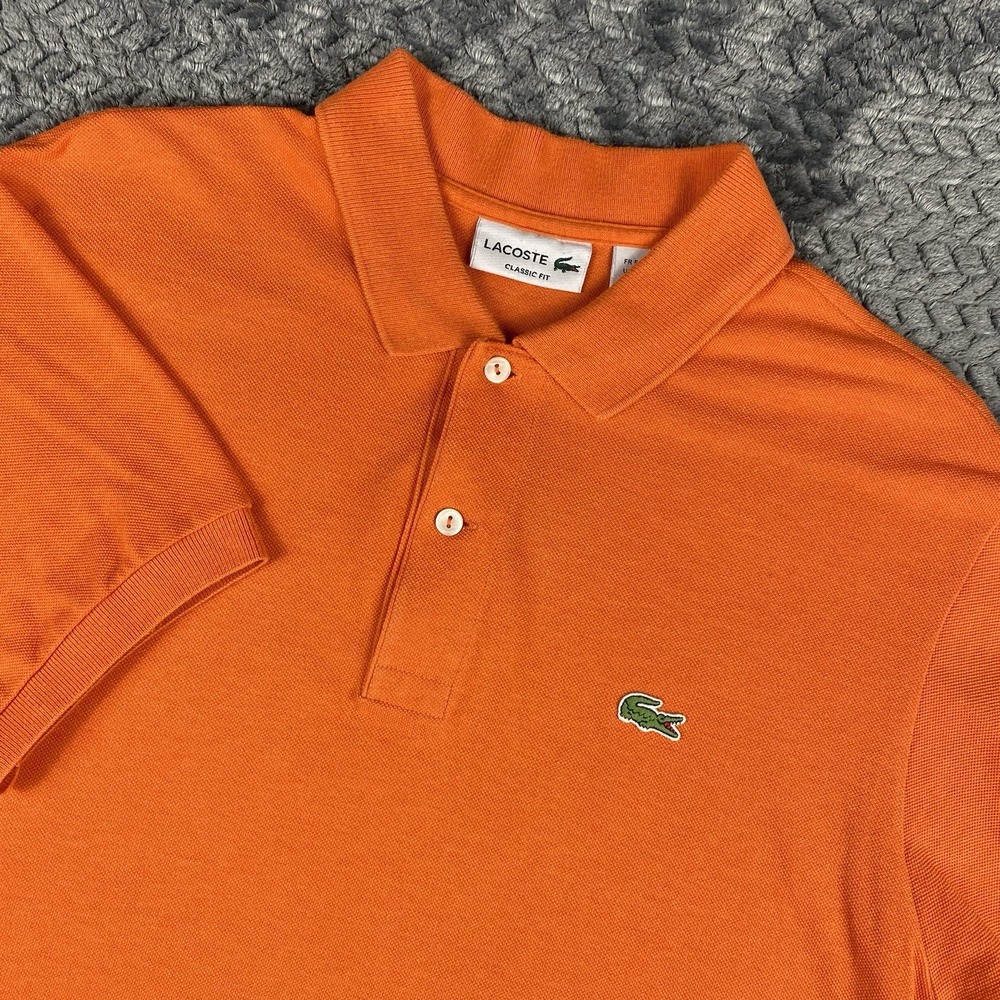 Lacoste Polo Shirt Mens Large Orange Pique Cotton Logo Short Sleeve Casual Top